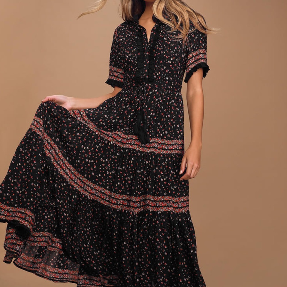Free People Black and Red Floral Maxi Dress